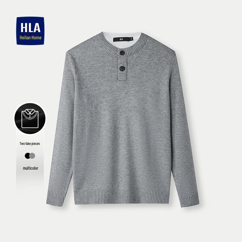 

HLA Men s Faux Two-Piece Double Collar Long Sleeve Knit Sweater 3XL