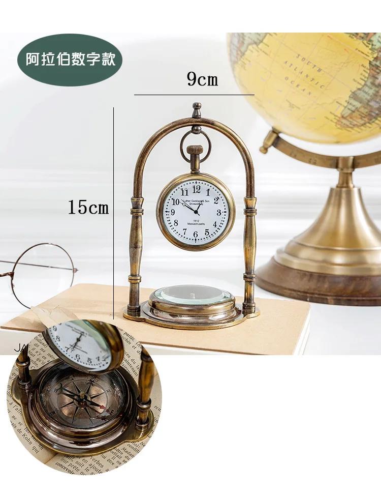 

European Style Retro Brass Tabletop Digital Clock Desk Clock Fashioned Seat Clocks Ornament Table Clocks Stand