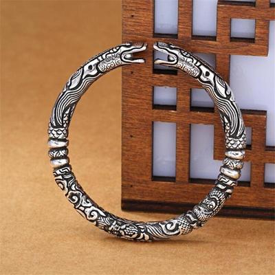 Exquisite Ssangyong Pley Beads Bracelets 925 Sterling Silver Jewelry Double Dragon Means Good Luck Bangles