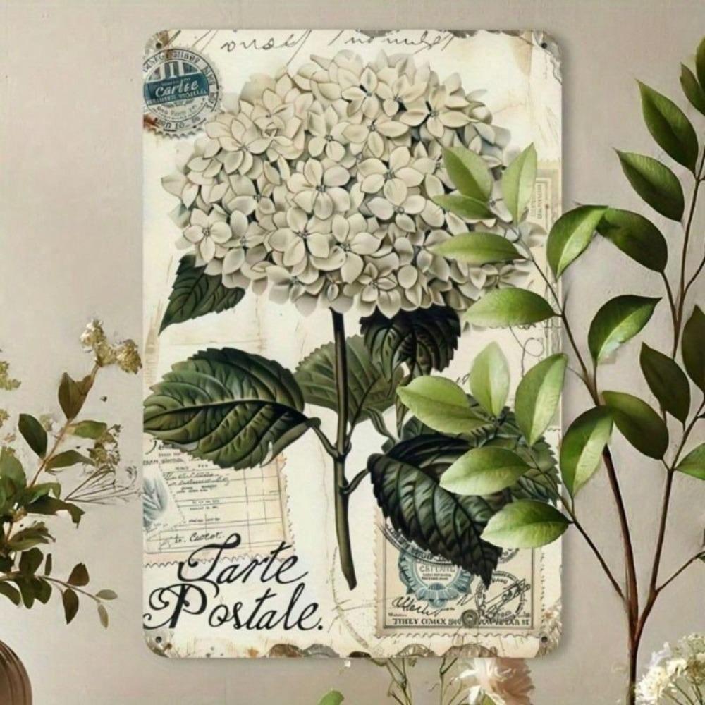 Hydrangea Vintage Metal Poster Wall Art 8x12 Inch Heavy Flower Engraving for Living Room