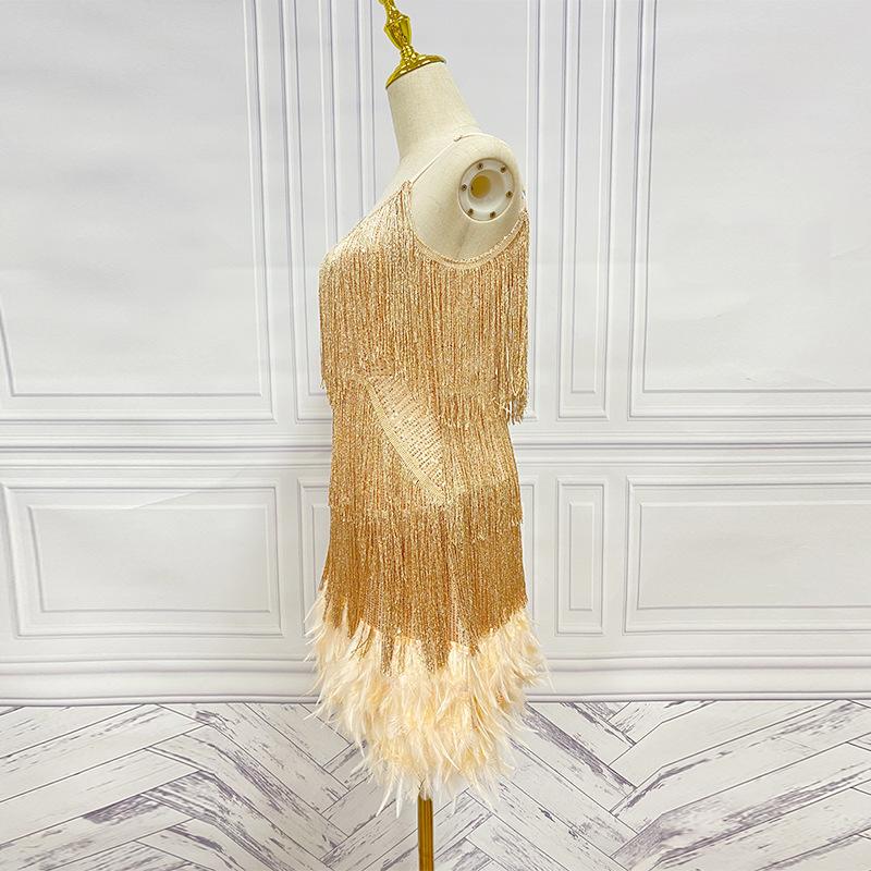 Tassel Sequins Dress Women Elegant Feather Spaghetti Straps Mini Dresses Summer Sexy Party Club Evening Dresses Vestidos