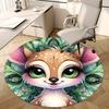 1pc Anime Inspired Forest Creature with Floral Mandala Round Carpet Office Chair Mat, Non Slip Rug for Home Decor, All Seasons
