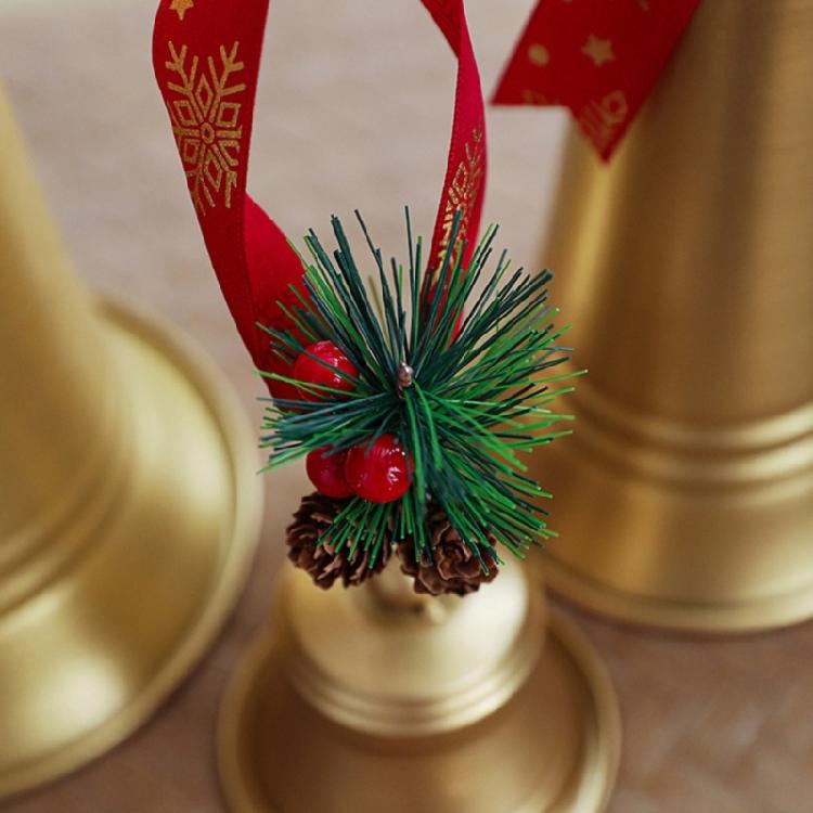 Christmas Bells Decors with Hanging Rope Pine Cone Bowknot Vintage Metal Bells for Tree Wreath Door Wall Decorations