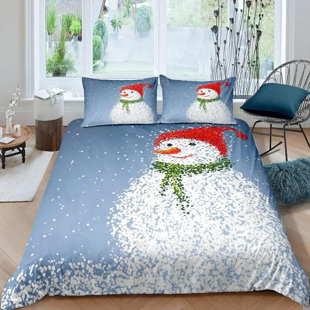 Snowman Duvet Cover Set Kids Girl Christmas Comforter Cover Winter Snow Bedding Set New  Cartoon Style Polyester Quilt Cover