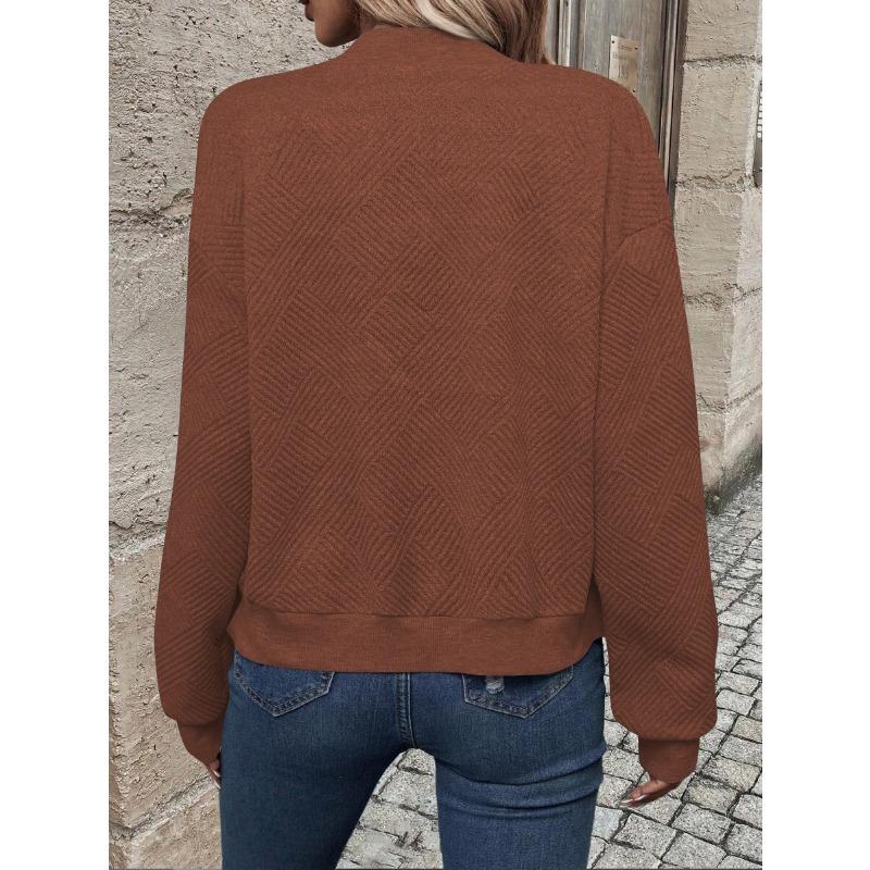 Women Solid Color Zipper Round Neck Long Sleeve Loose Casual Jacket Outerwear