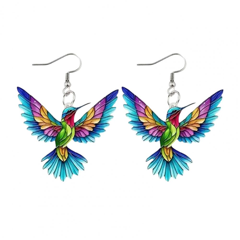Drop Earrings Acrylic Colorful Bird Earrings 2d Hummingbird Dangle Jewelry Women’s Hook Drop Accessories Dangle Earrings