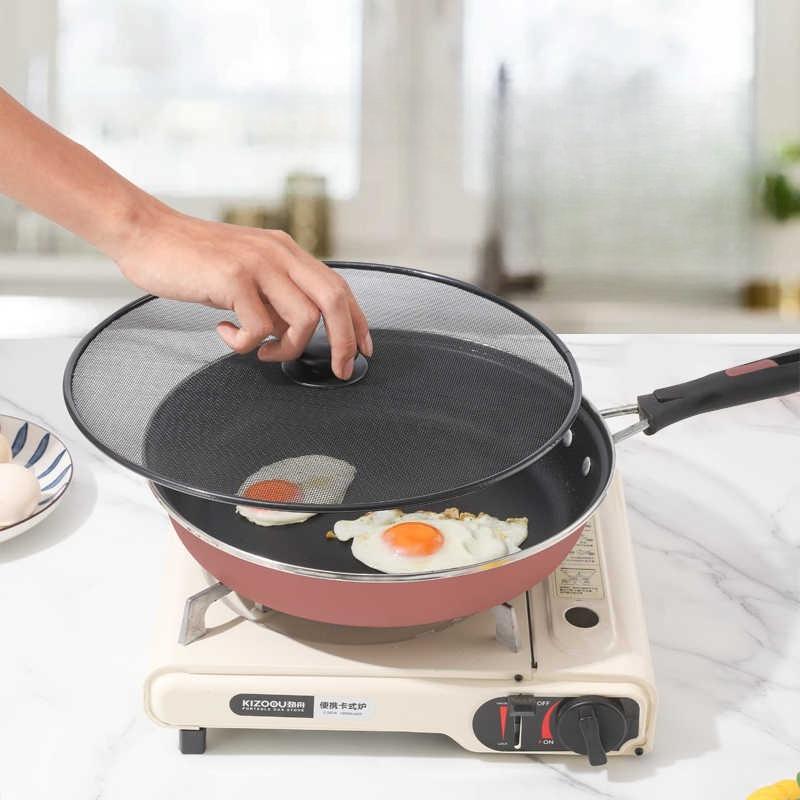 Black Splatter Screen Anti Grease Frying Pan Oil Splash Guard Lid Fine Mesh Splash Guard Cover Lid Kitchen Tools