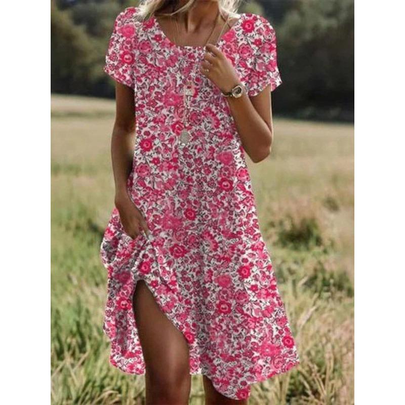 Summer Ethnic Style Large Round Neck Medium and Long Dress