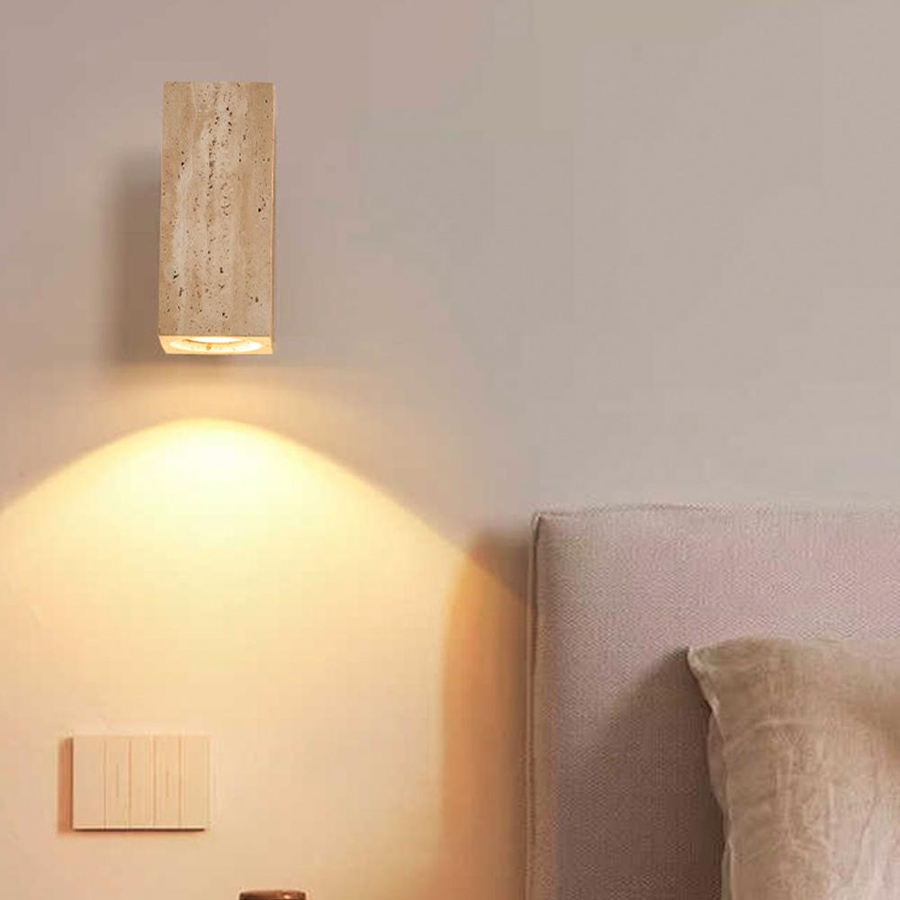 Natural Yellow Travertine Japanese Style Wabi Sabi Bedroom Bedside Lamp Homestay Living Room Villa Courtyard Balcony Wall Light