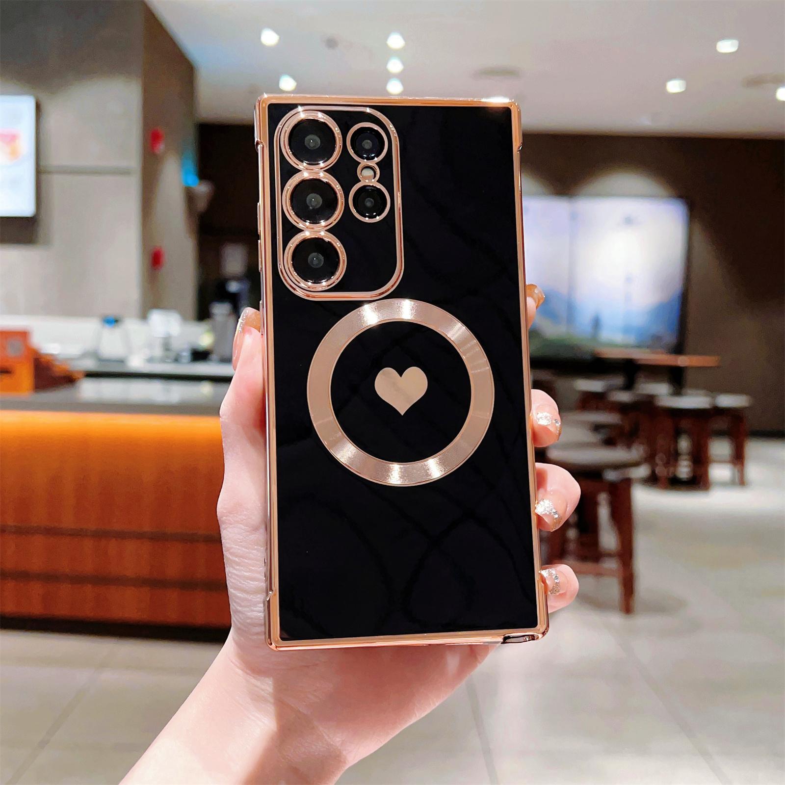 

Для Samsung Galaxy S23 Ultra Магнитный чехол Мягкий ТПУ чехол для телефона Узор Сердце любви Black