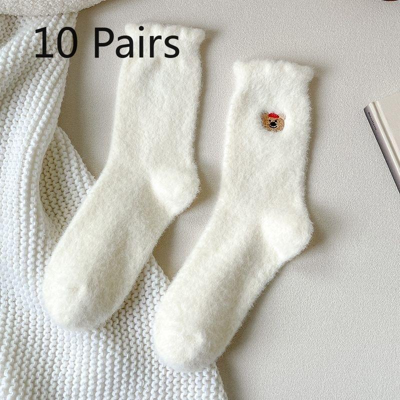 

10 пар женских зимних утолщенных теплых милых вышитых мультяшных носков-гольф 10 Pairs