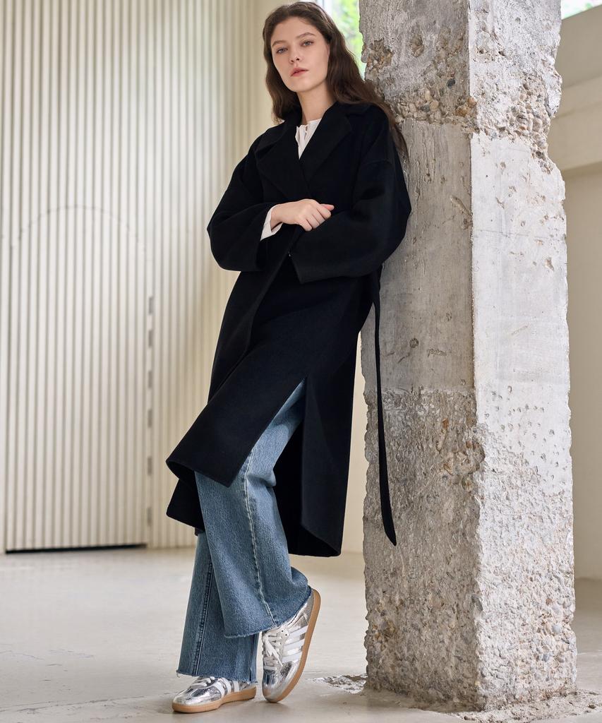 Mitte Belted Over Fit Handmade Open Coat_Black