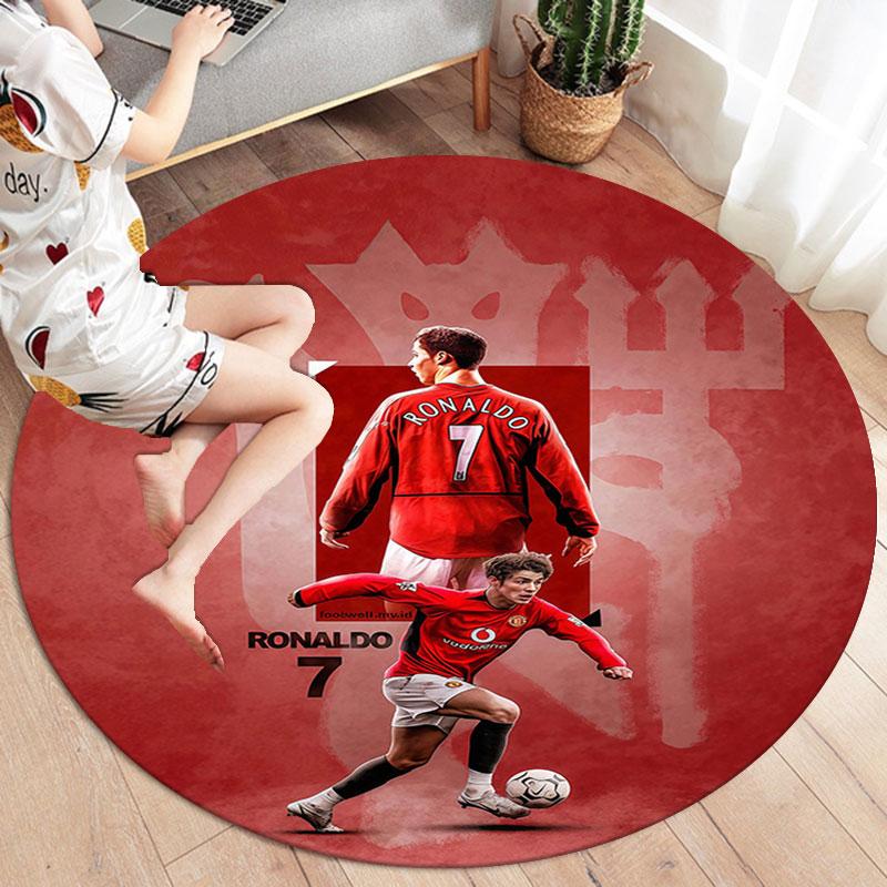 CR7 Runder Teppich, Teppich für Wohnzimmer Schlafzimmer Sofa Spielzimmer Dekoration, Rutschfeste Bodenmatte