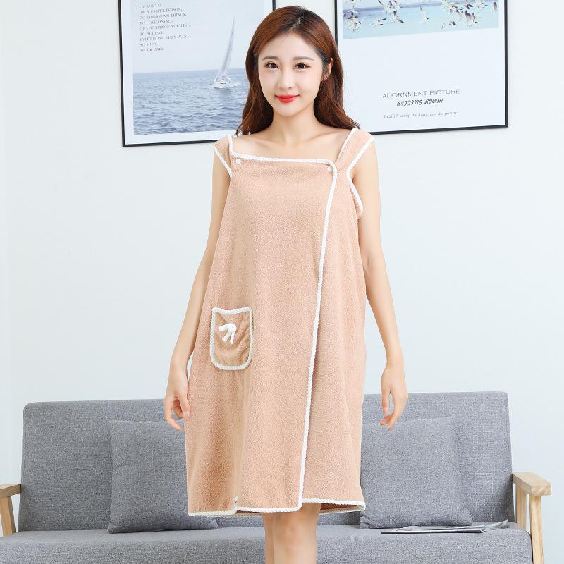 Soft Absorbent Coral Fleece Bathrobe with Pockets – Wearable as Sling Towel, Customizable, Thickened for Comfort