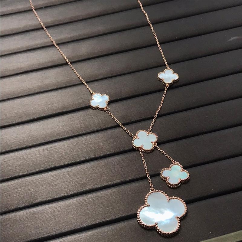 

Высококачественное роскошное ожерелье с четырьмя листочками клевера, двухстороннее, счастливое, 18-каратное, легкая цепочка для свитера для мужчин и женщин с одинаковым абзацем 18k