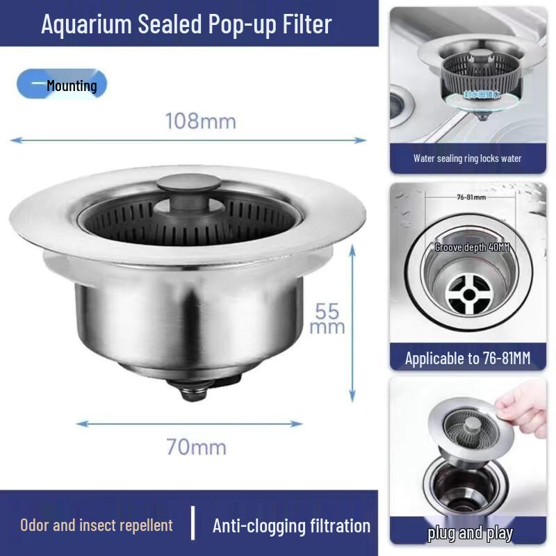 Stainless Steel Pop-up Kitchen Sink Strainer