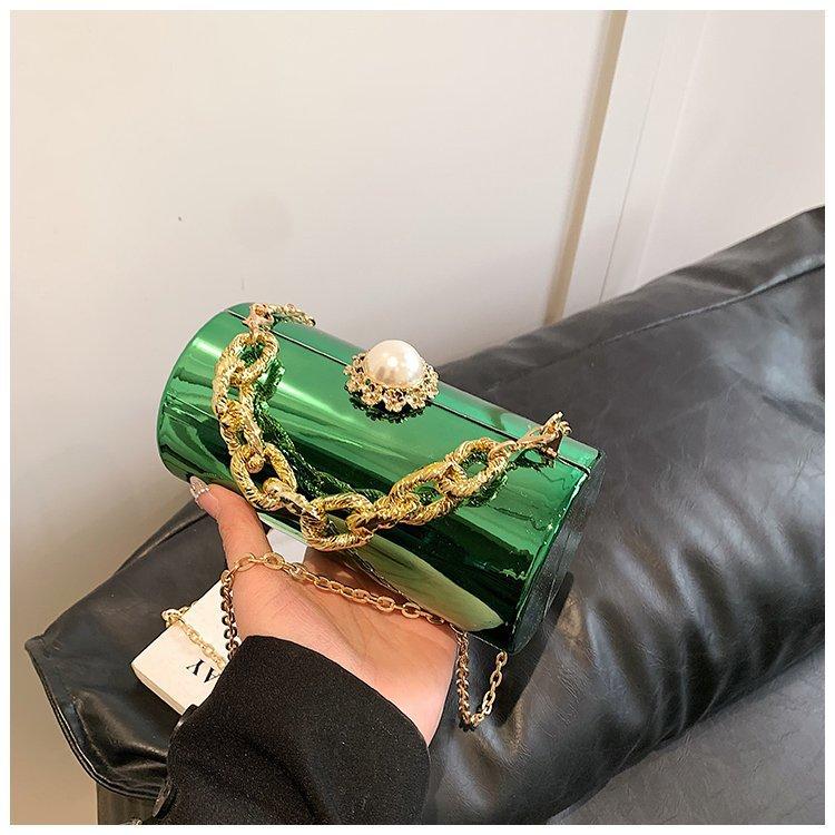 Light Luxury Party Women's Clutch Bag Temperament Versatile Chain Handbag New Bright Face Cylinder Single Shoulder Crossbody Bag