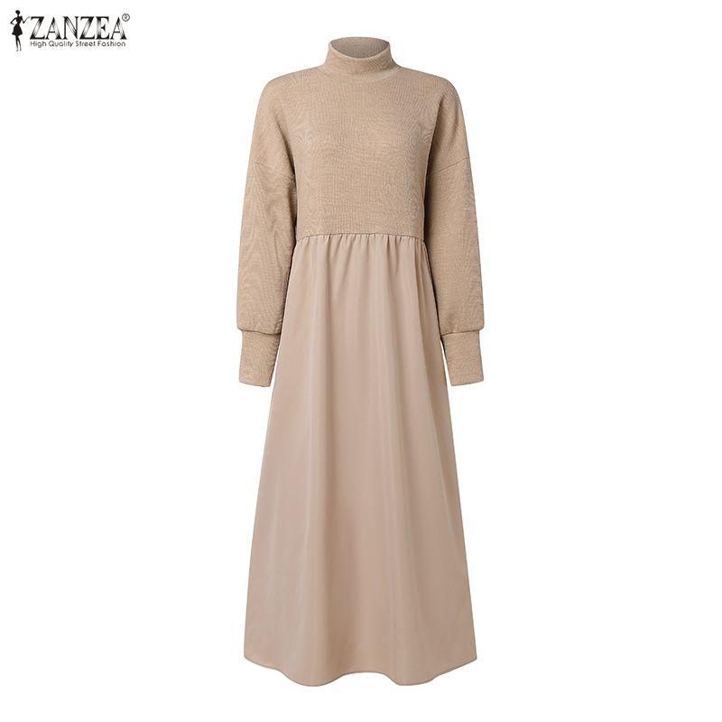 ZANZEA Lässiges, lockeres Langarmkleid für Damen mit Stehkragen