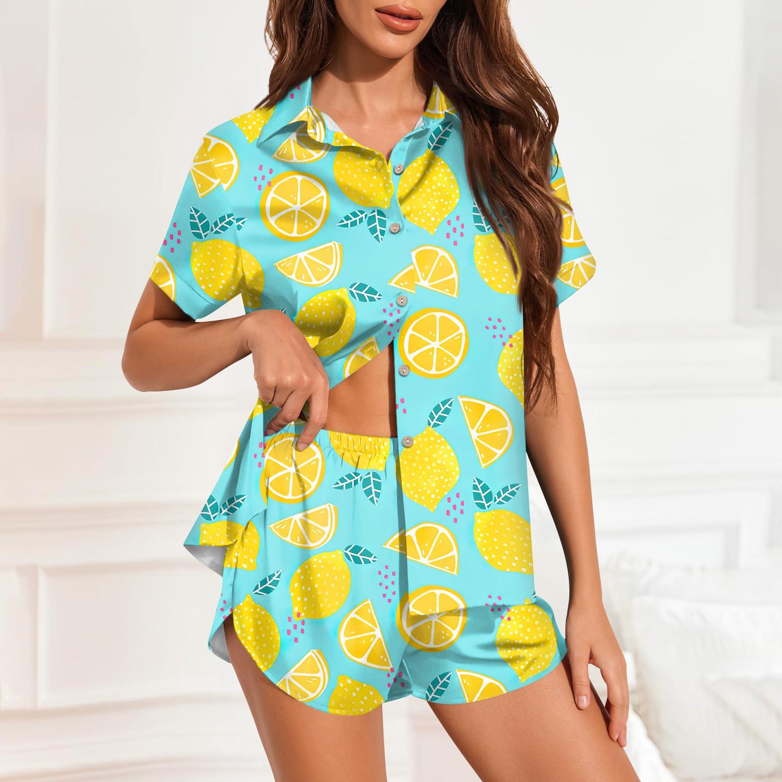 

Женская шелковая пижама с пуговицами, домашняя одежда, принт со звездами, короткий рукав, атласный пижамный комплект из 2 предметов XL жёлтый