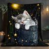Sleeping Kitten In Black Pot with Stars Blanket Lightweight Flannel All-Season Soft Warm Throw for Sofa Bed Travel Camping