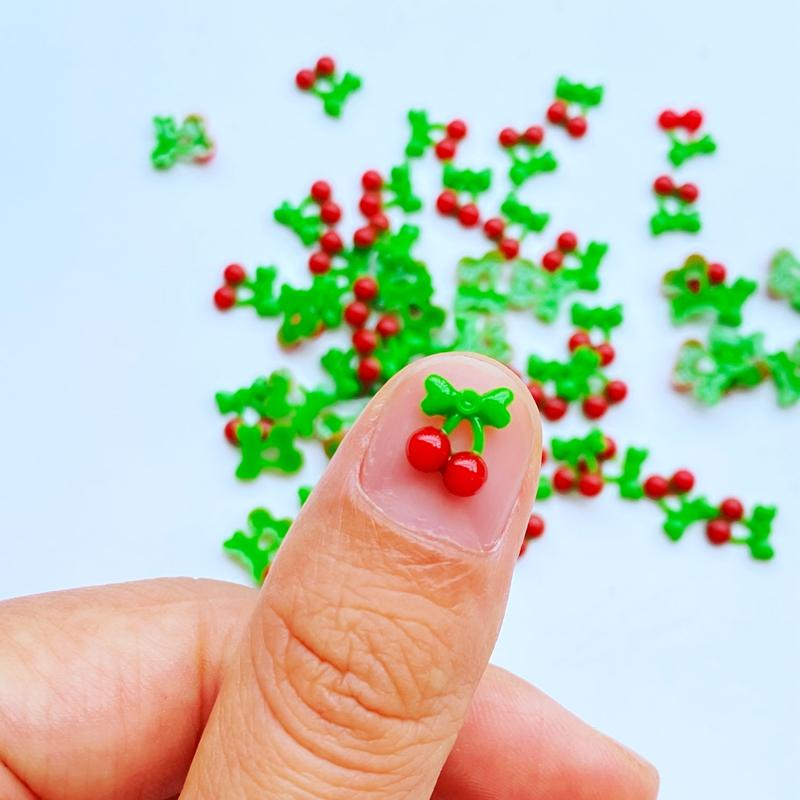 200Pcs Cute Mini Fruit Red Cherry Nail Art Resin Designer Charms DIY Craft For Nail 3D Decorations Jewelry