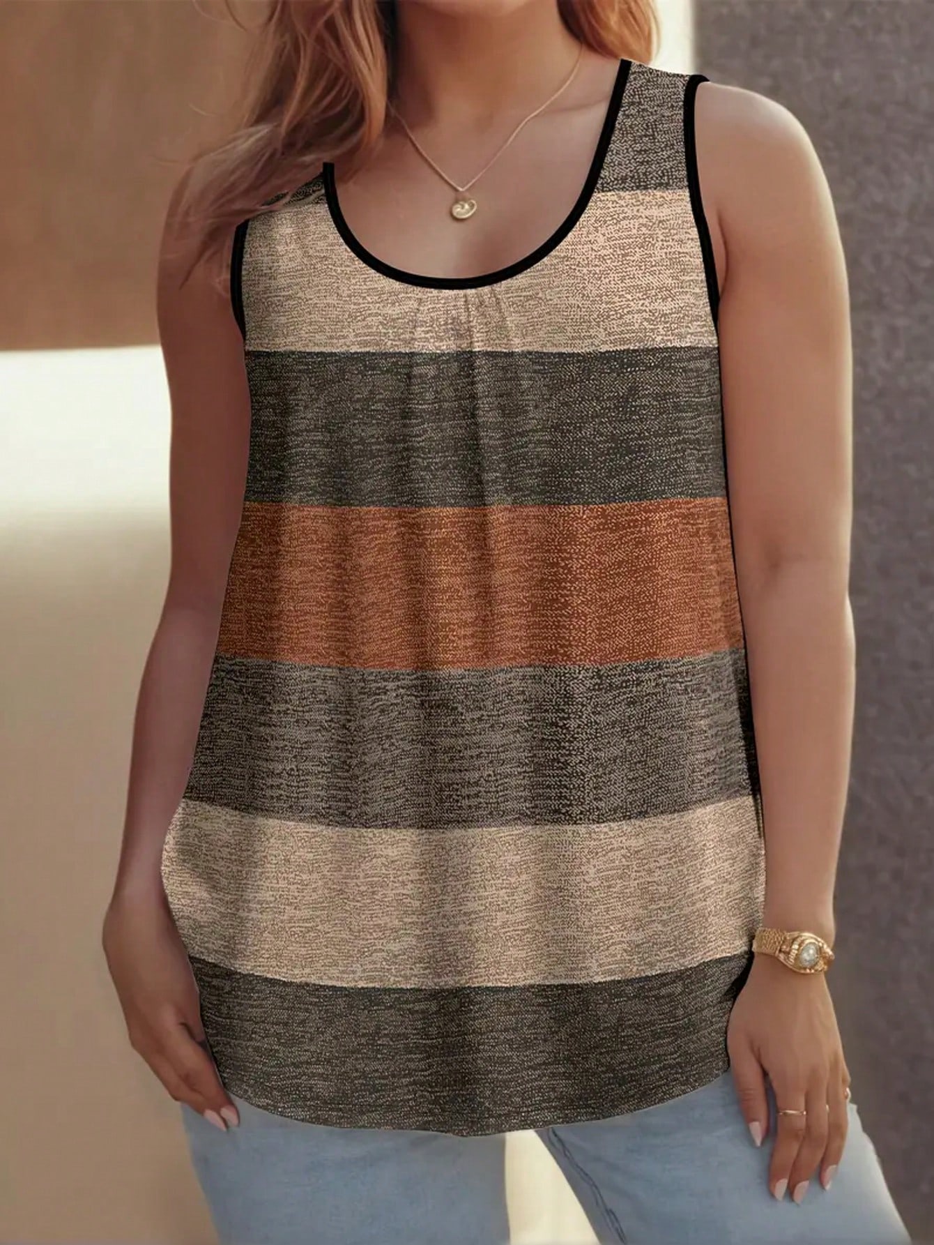 

women s round neck three-color horizontal knitted vest tops for spring and summer fashion items XL