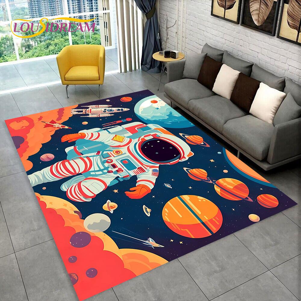 Astronaut Traum Universum Raumfahrer 3D Weltraum Cartoon Teppich für Wohnzimmer Schlafzimmer Dekoration, Rutschfest für Sofa Fußmatte Kinder