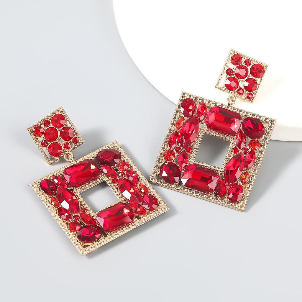 European & American Fashion Multilayer Colored Diamond Square Earrings
