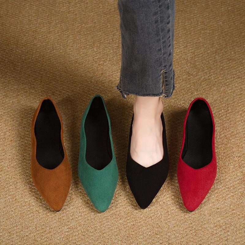 Women Flats Spring Solid Color Flat Shoes Casual Non Slip Sneakers Rubber Sole Pointed Loafers Comfortable Women Shoes