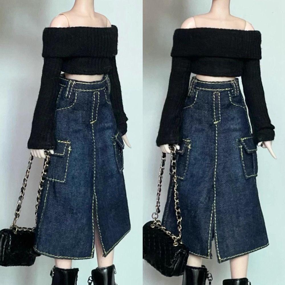 Fashion Cute Slit Denim Skirt Casual Wear Jeans Skirt Knitted Sweaters for blythe ob24 Dolls