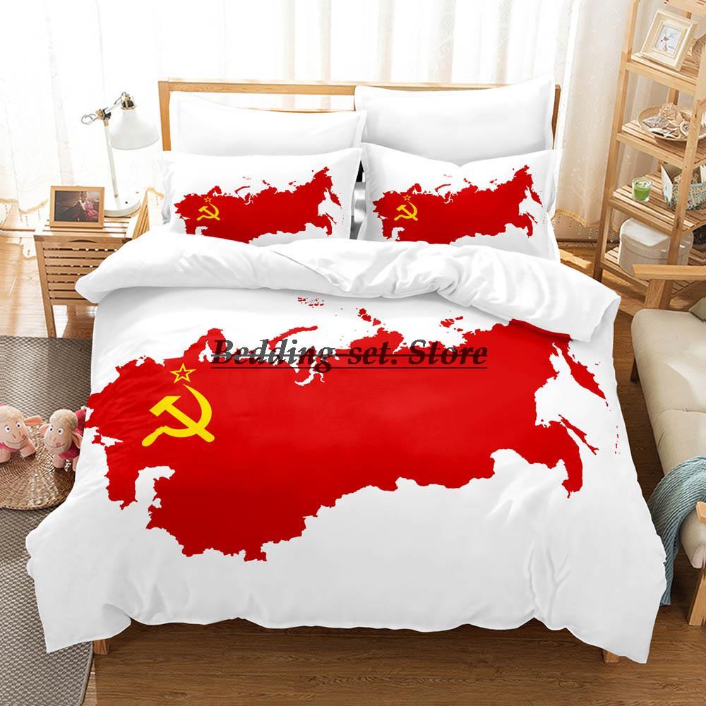 Red Soviet Socialist Republic USSR Flag Bedding Set Single Twin Full Queen King Size Bed Set Aldult Kid Bedroom Duvetcover Sets