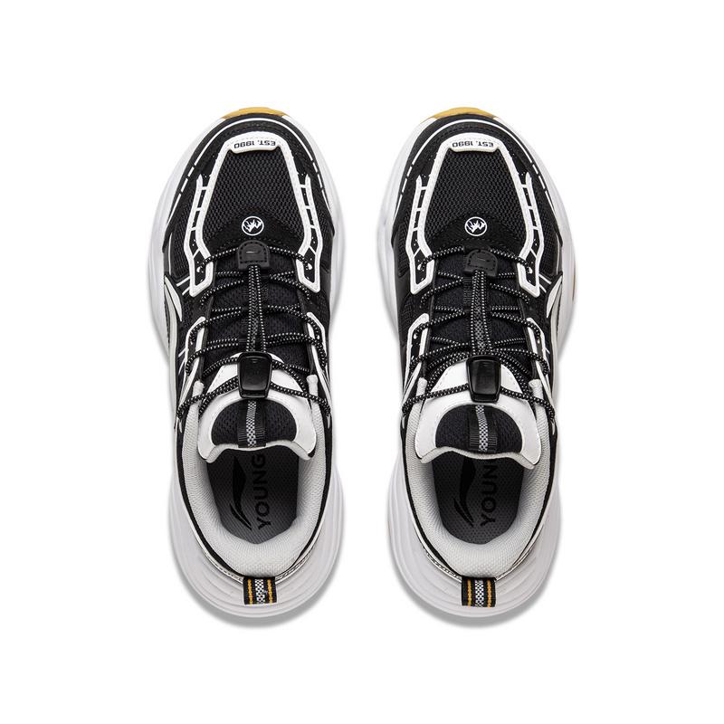 Li Ning Kids Sports Lifestyle Series Comfortable Fashion Durable Low-Top Casual Shoes Kids Sneaker Black White YKCU244-3