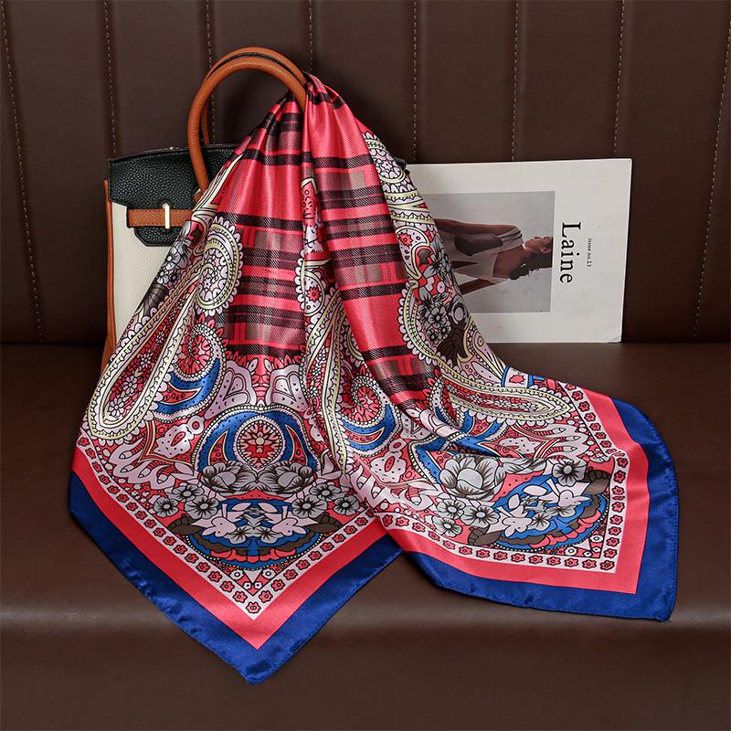 

Атласний квадратний шарф, жіночий мусульманський хіджаб, елегантний принт, шовкова шийна хустка, шаль, пов’язка, ручка, аксесуари для волосся, бандана 90x90cm