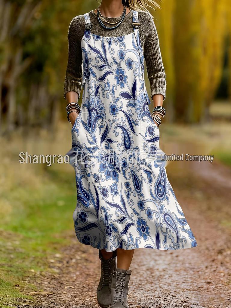 2026 Spring Women's Retro Ethnic 3D Print Dress