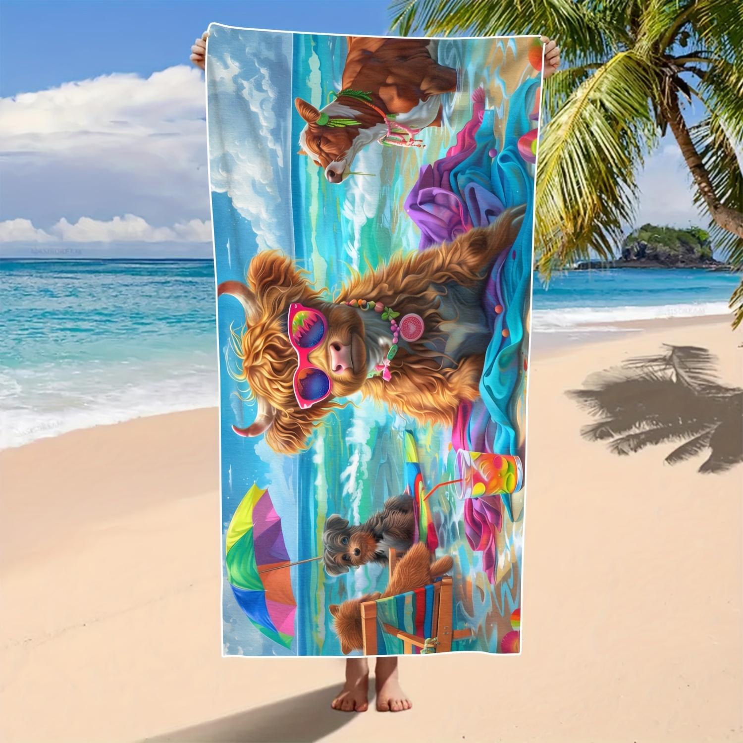 Colorful Highland Cow with Sunglasses Bath Towel - Perfect for Summer Vibes and Beach Days, Ultra Soft and Absorbent 50x100cm
