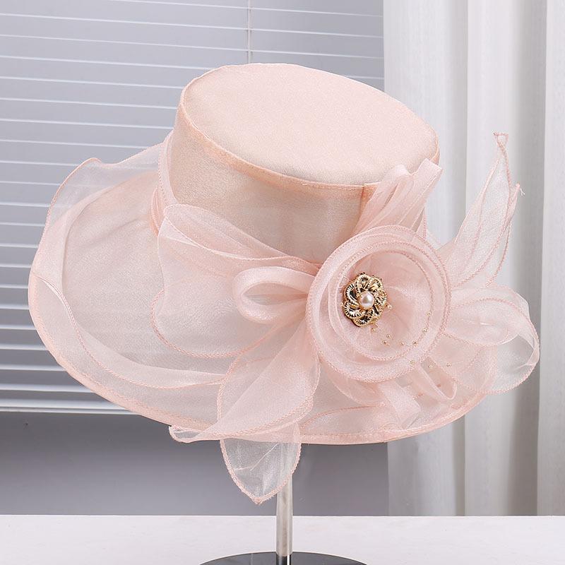 New organza flower European and American celebrity style mesh yarn hat shows face small spring and summer travel shading breathable sun hat