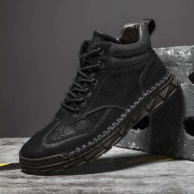 Autumn New 2025 Popular Large Size Hand-stitched Outdoor Leisure Thick-soled Wear-resistant Men's Martin Boots