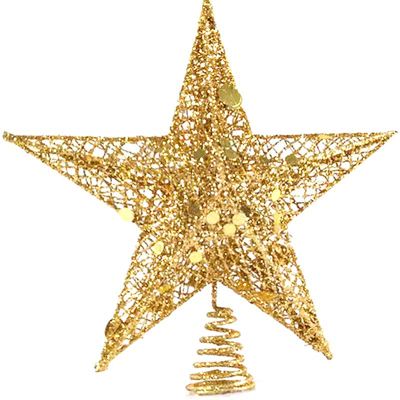 1Pc Metal Exquisite Gold Stamping Party Decoration Pentagram Decoration Christmas Christmas Tree Top Glitter Golden
