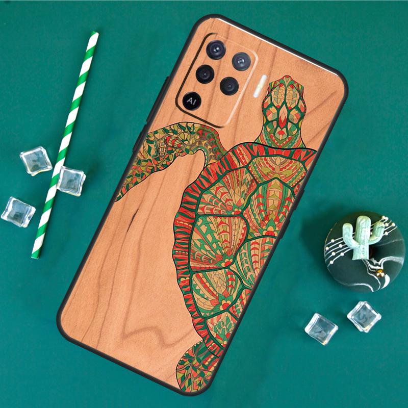 Turtle Wood Pattern Case For Oppo A80 A40 A60 A16 A76 A96 A91 A15 A17 A74 A94 A54 A57S A18 A38 A58 A78 A98 Cover