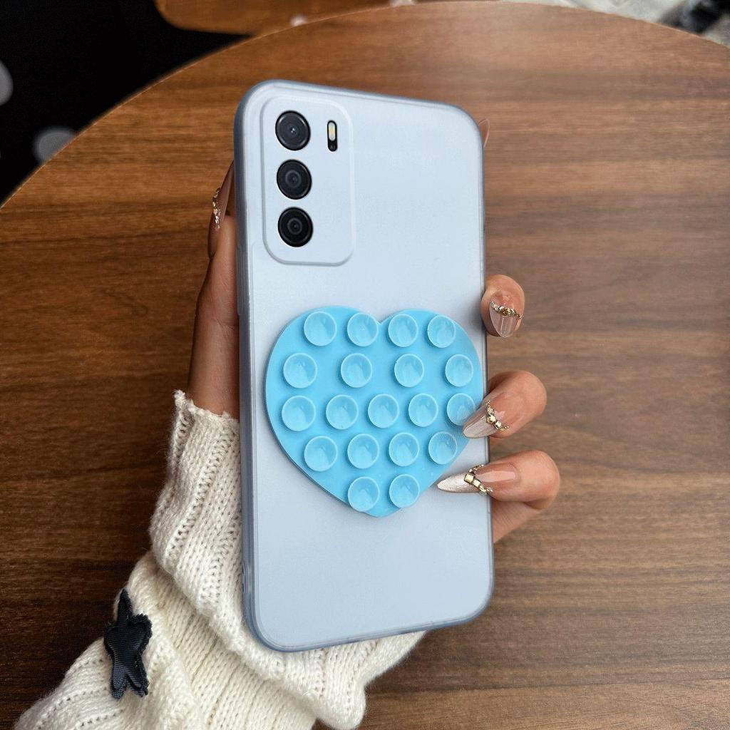 Heart Shape Suction Cup Phone Case for OPPO A16 Semi Transparent Matte Shockproof Soft TPU Cover