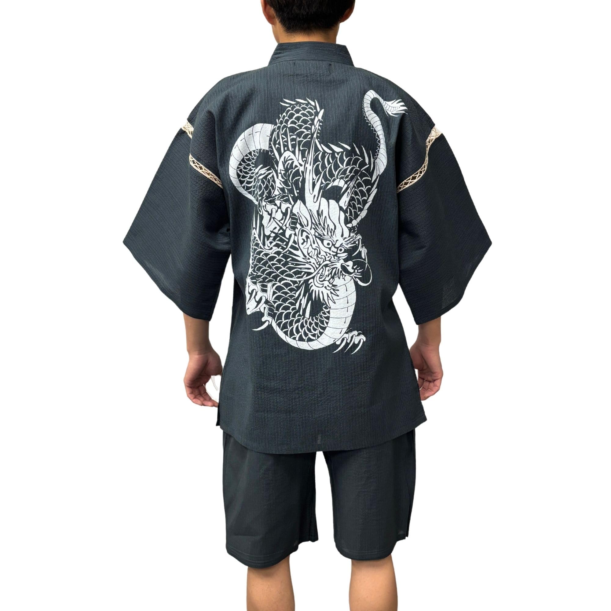 [Edo Ten] Jinbei (Japanese summer wear) - Shijira weave, 100% cotton, Japanese pattern, dragon design, [Edo Soryu Series], large print, cooling effect