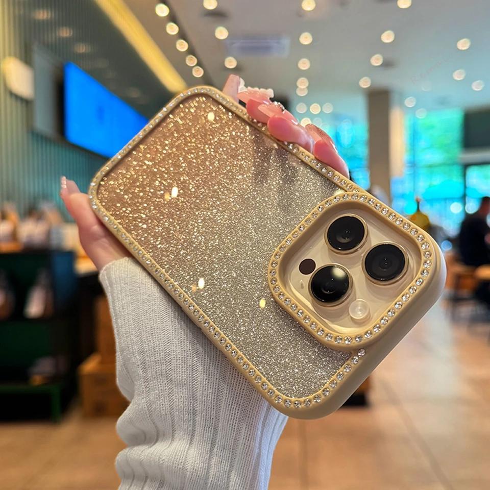 Transparent Diamond Phone Case for iPhone 16 15 14 Plus 13 12 11 14 15 16 Pro Max 16Pro Bling Glitter Protector Shockproof Cover