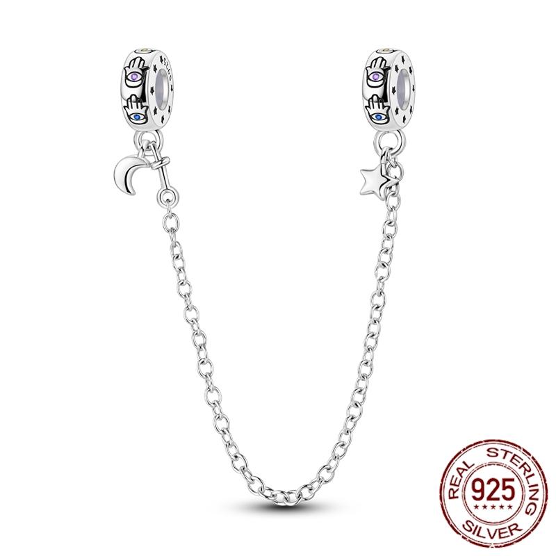 Copper Stars Moon Sun Clover Safety Chains Pendant Charms Beads Fit Original Bracelets Diy Jewelry Gift For Women