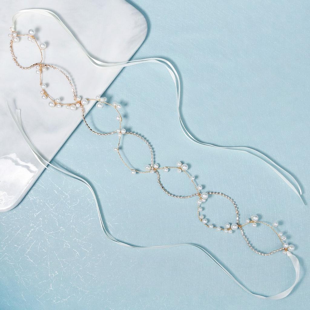 Bridal Headwear Rhinestone Pearl Headband Tiara Wedding Hair Accessories for Women Hair Jewelry Headpiece Bridesmaid Gift