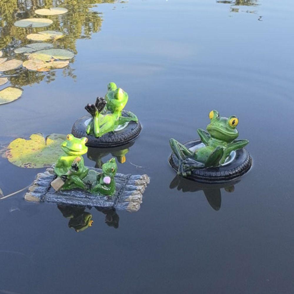 Micro Landscape Resin Frog Statue Cartoon Waterproof Animal Sculpture Cute Floating Pond Ornament Home