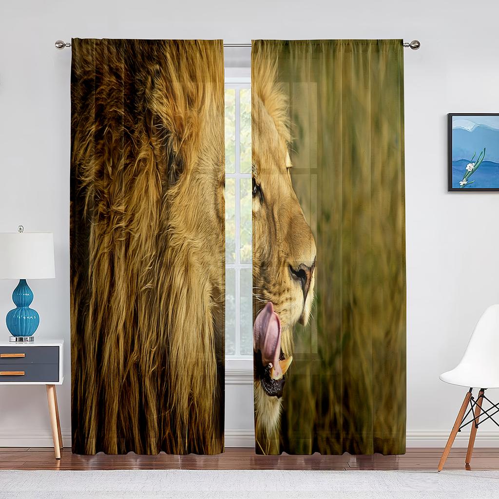 Lion Majestic Wildlife King Chiffon Sheer Curtains for Living Room Bedroom Home Decoration Window Voiles Tulle Curtain Drapes