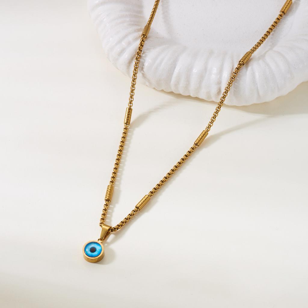 Stainless Steel Lucky Blue Evil Eye Pendant Necklace for Men Women Twisted Golden Chain Collarbone Chokers Jewelry Gift