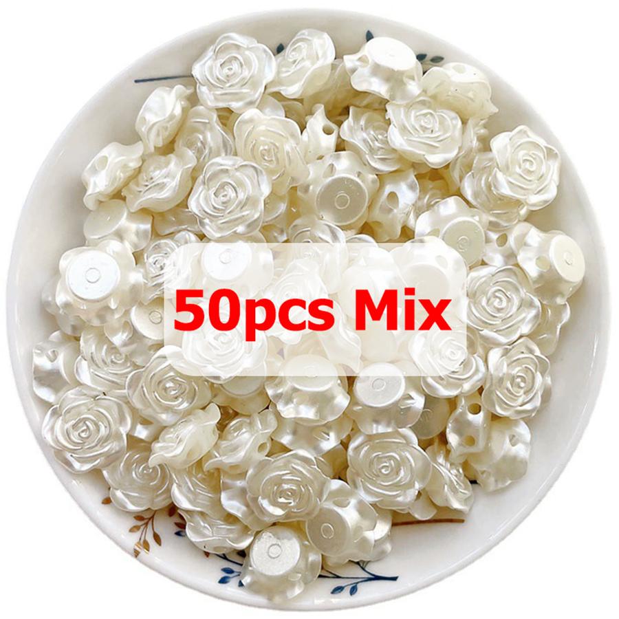 

50pcs 14-18mm White Rose Pearl Buttons Simple Elegant Versatile Decor Accessories for Shirt Headwear DIY Clothing Craft Projects