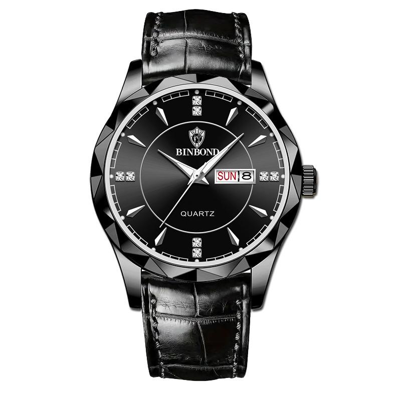 Men's Watch Gold Watch Steel Belt Double Calendar Week Quartz Watch Men's Watch
