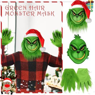 Zlodejská zelená chlpatá latexová maska ​​Funny Props Horor Atmosféra Masquerade Mask